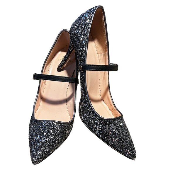 J CREW Mary Jane Pumps Heels in Gunmetal Glitter Size 8 New without Box NWOT - Picture 1 of 10